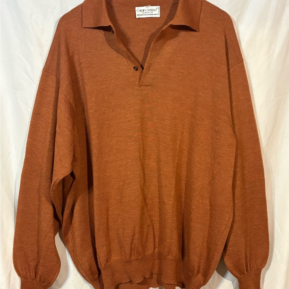 Gran Sasso Men's Rust Polo-Knit Sweater